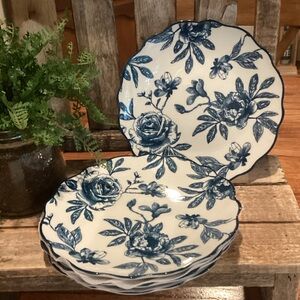 Blue Floral Appetizer Plates - set of 4